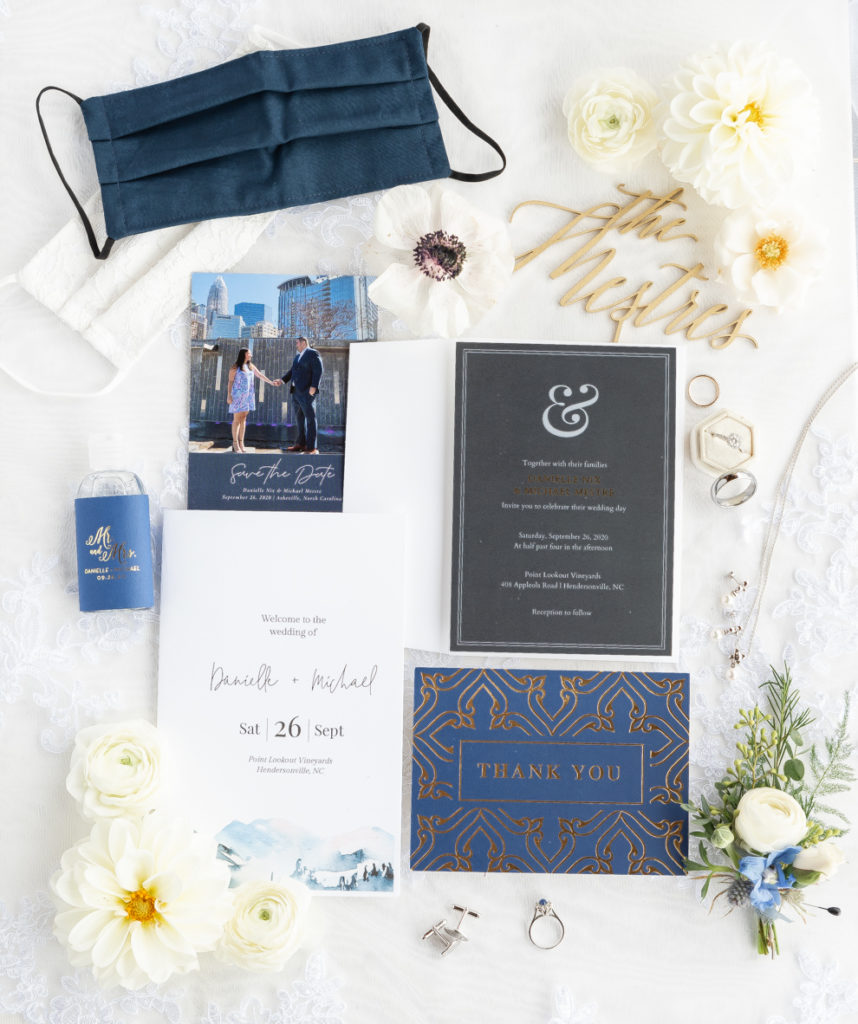 bride and groom details with wedding invitation suite in north carolina