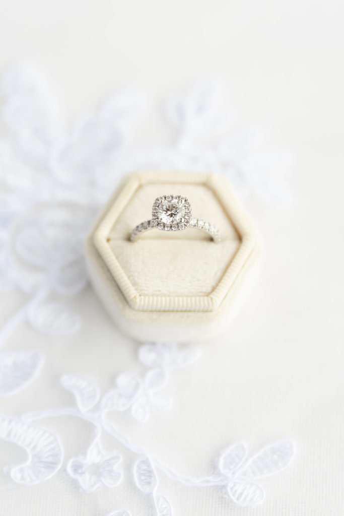 engagement ring in a cream box